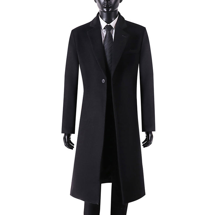 Herren Eleganter langer Einreiher-Wollmantel mit schmalem Revers und taillierter Silhouette Drune