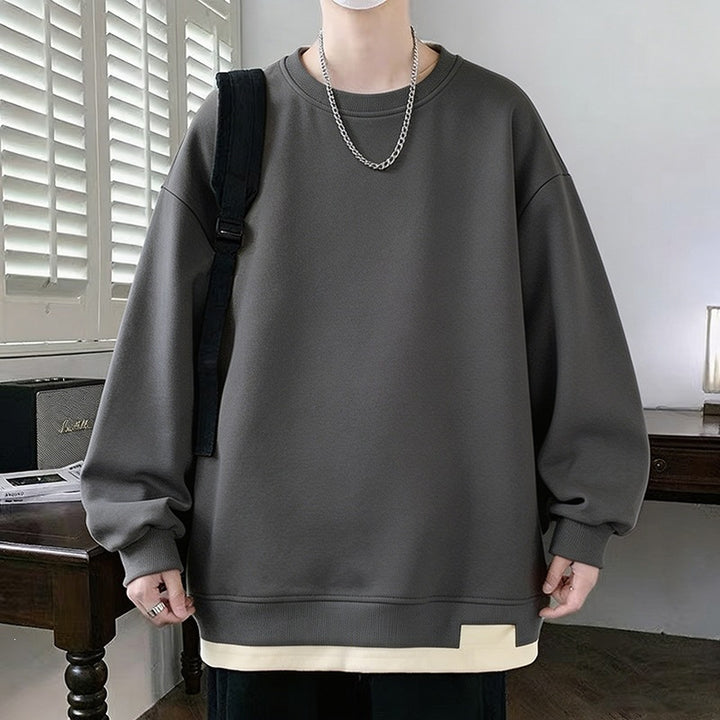 Herren Oversize‑Sweatshirt mit kontrastierenden Ärmeln, Rundhalsausschnitt & Labelpatch Drune