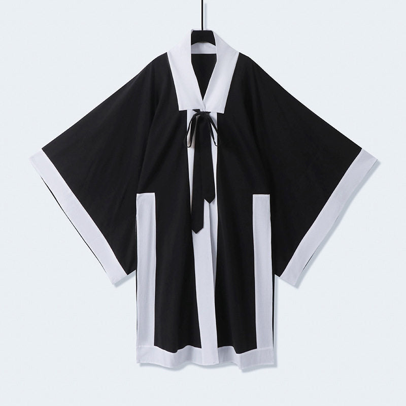 Unisex Oversize Kimono-Cardigan mit Kontrastblende, Bindeband und aufgesetzten Taschen Drune
