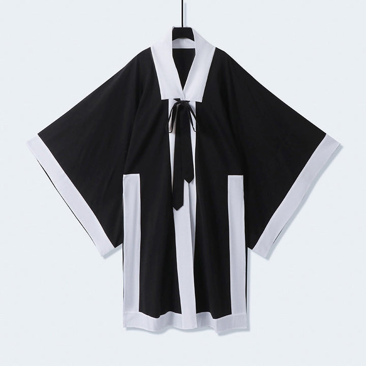 Unisex Oversize Kimono-Cardigan mit Kontrastblende, Bindeband und aufgesetzten Taschen Drune