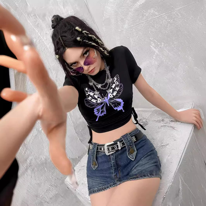 Damen Crop-Top mit kreativem Skeletthand-Motiv Drune