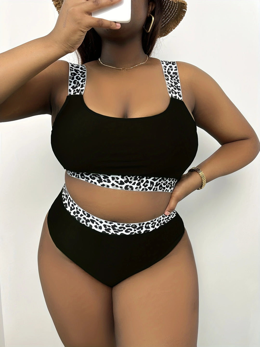 Damen Hochgeschnittenes Bikini-Set mit trendigem Tiermuster Drune