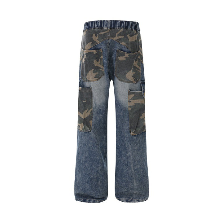 Damen Weite High‑Waist Denim‑Cargohose mit Camouflage‑Einsätzen Drune