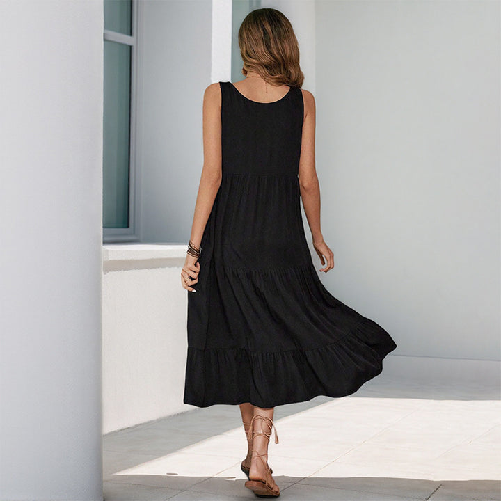 Damen Maxikleid mit Volant und Knopfdetails Drune