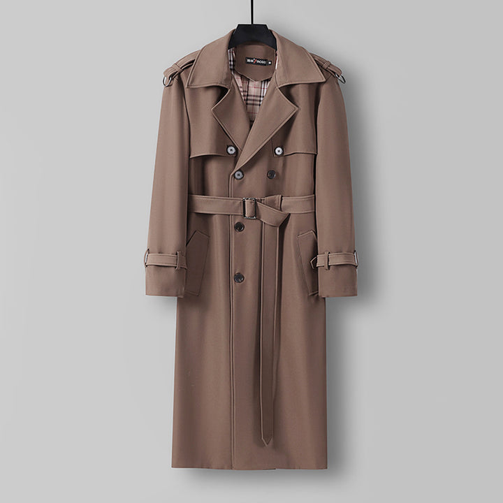 Damen Eleganter lang geschnittener Wollmix-Trenchcoat mit doppelreihiger Knopfleiste und Bindegürtel Drune