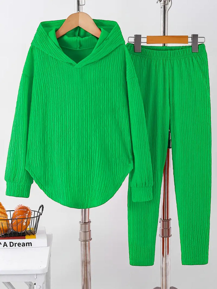 Damen lässiger Sweat-Pulli und -Hose Set mit strukturiertem Design Drune