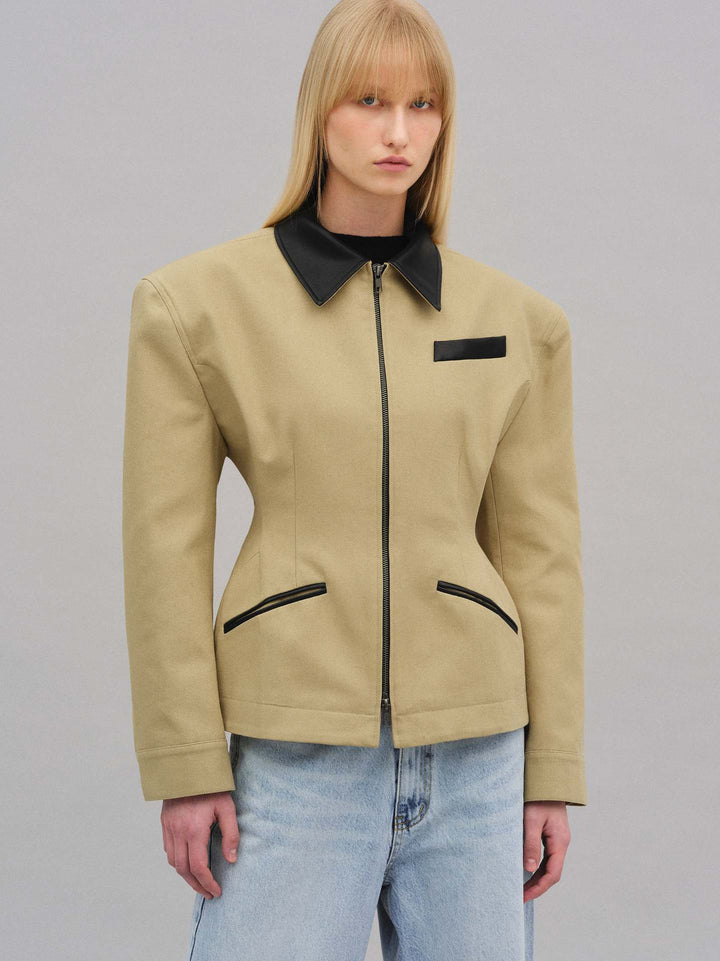Damen modische Kurzjacke mit kontrastierendem Kragen Drune