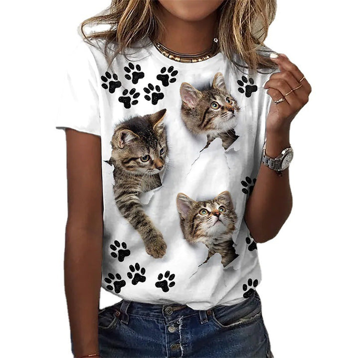Frauen Grafik T-Shirt mit adorablen Katzenillustrationen Drune