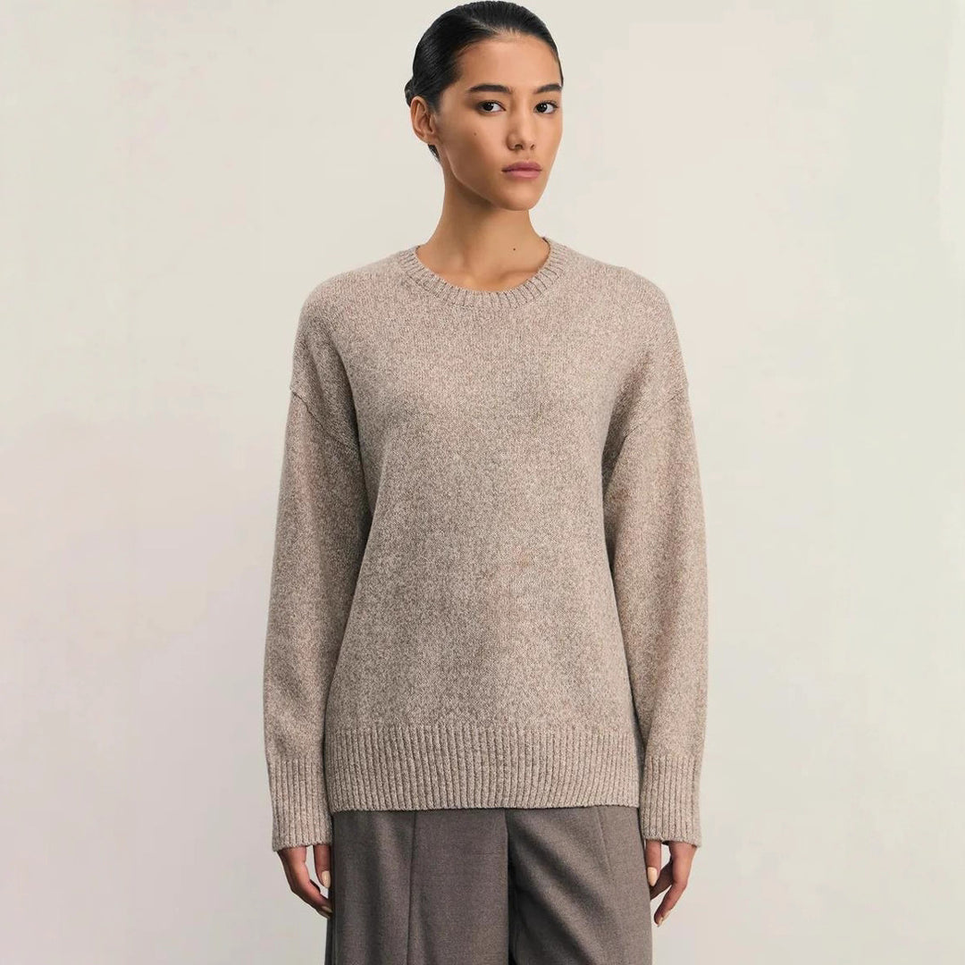 Damen Bequemer und eleganter Strickpullover mit überschnittenen Schultern und Rippenbündchen Drune