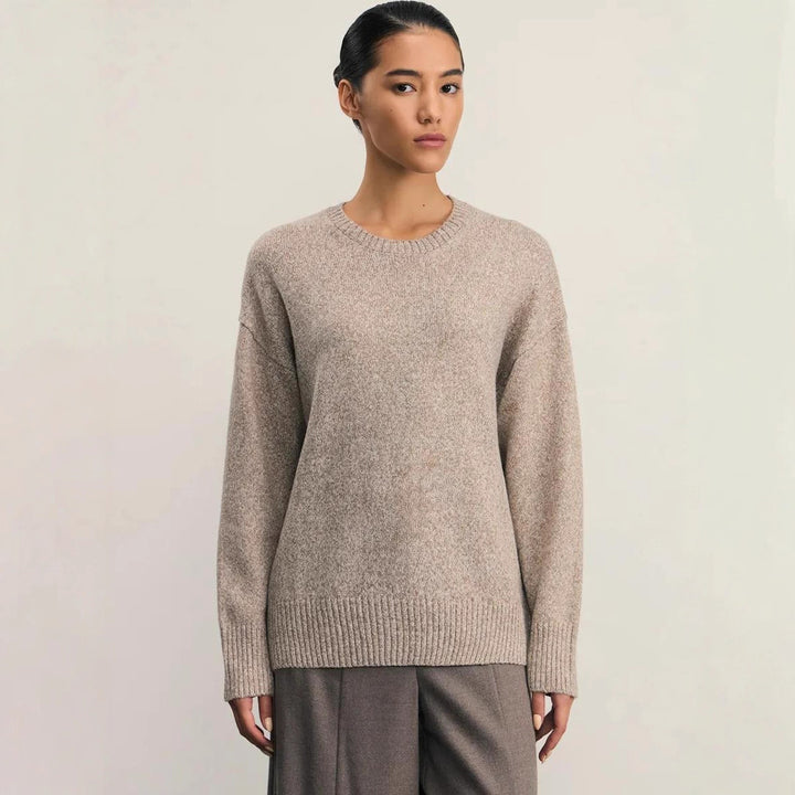 Damen Bequemer und eleganter Strickpullover mit überschnittenen Schultern und Rippenbündchen Drune