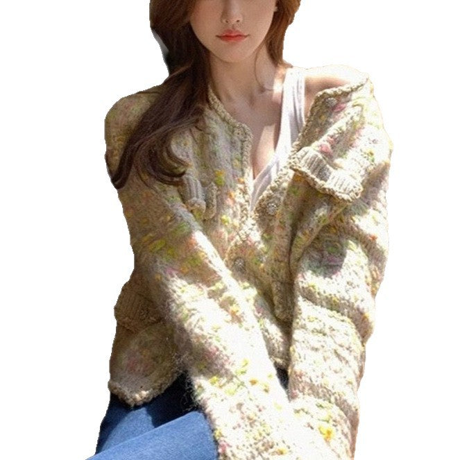 Damen Softe Strickjacke mit bunten Akzenten Drune