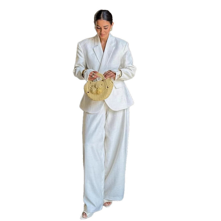 Damen Oversize-Leinenblazer mit strukturierter Schulter und tailliertem Saum Drune