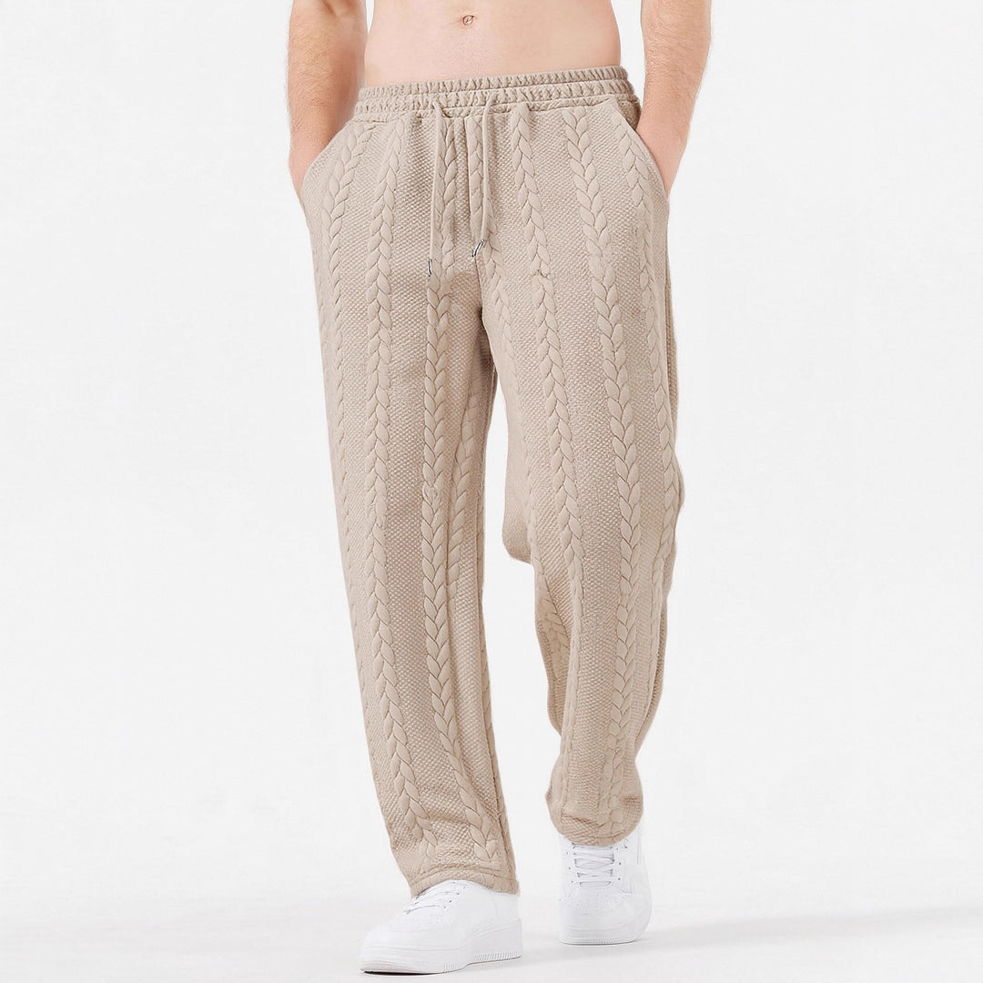 Herren grobgestrickte Lounge-Jogginghose mit Zopfstrick, Elastikbund und Kordelzug Drune