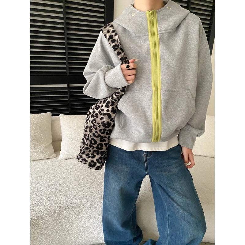 Damen lässige Kapuzenjacke mit kontrastierenden Reißverschluss und praktischen Taschen Drune