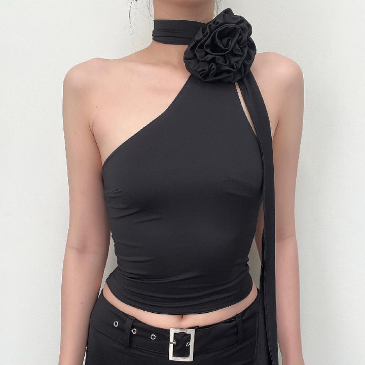 Damen asymmetrisches Top mit floraler Applikation und verstellbarem Träger Drune
