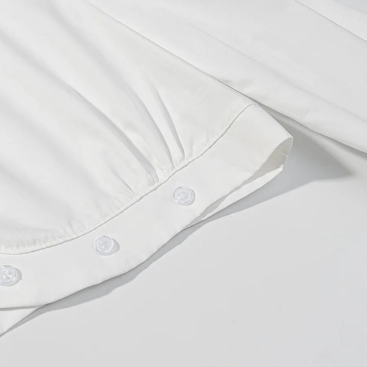 Damen nan kurz geschnittene Spitzenbluse mit Stehkragen, geraffter Taille und Volantärmeln Drune