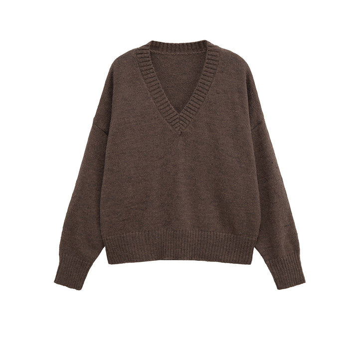 Damen V-Ausschnitt Strickpullover mit lässigem Schnitt Drune