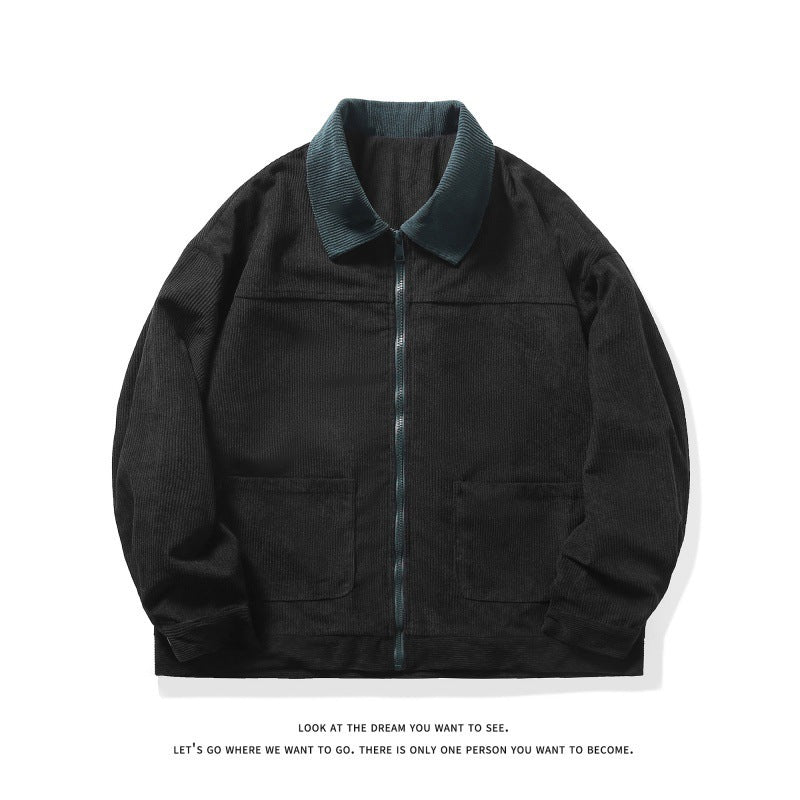 Herren nan gefütterte Cordjacke mit Kontrastkragen und Frontreißverschluss Drune