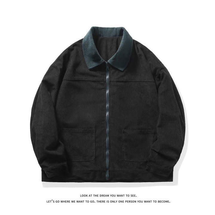 Herren nan gefütterte Cordjacke mit Kontrastkragen und Frontreißverschluss Drune