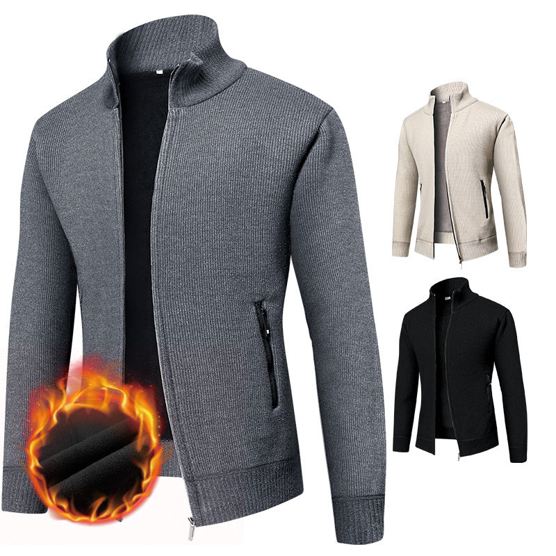 Herren Thermogefütterte Strickjacke mit Stehkragen und Mikrofleece-Innenfutter Drune