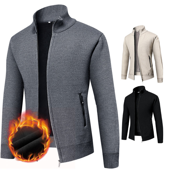 Herren Thermogefütterte Strickjacke mit Stehkragen und Mikrofleece-Innenfutter Drune