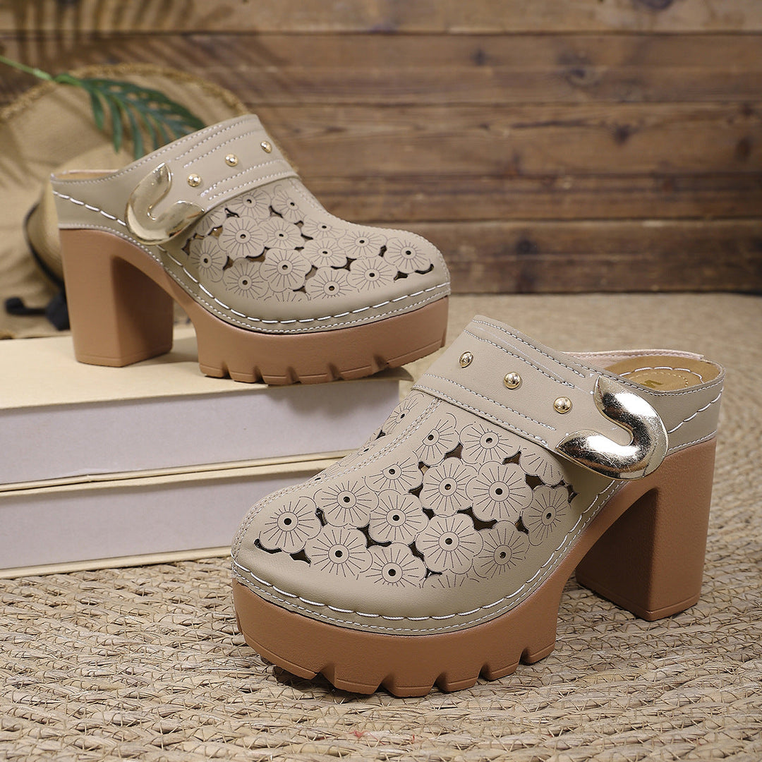 Damen Komfortable Clogs mit floraler Lochmusterung Drune