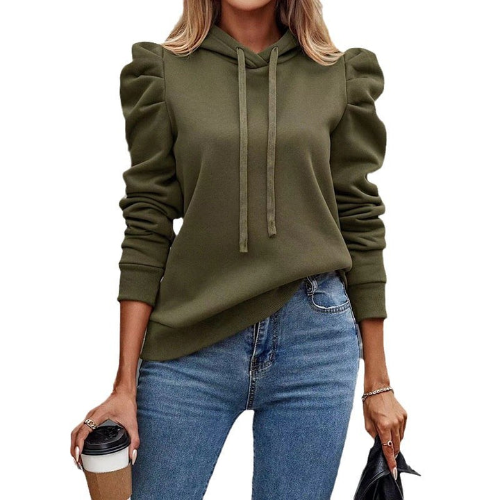 Damen bequemer Kapuzenpullover mit Puffärmeln und gemütlichem Schnitt Drune
