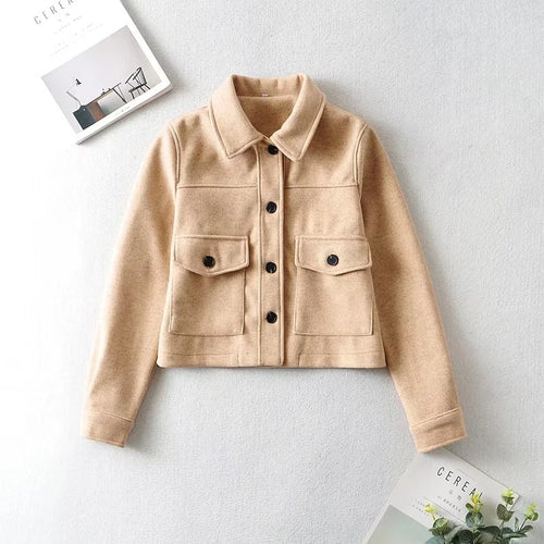 Damen Modische Kurzjacke mit praktischen Taschen Drune