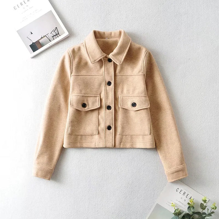 Damen Kurze Wollmix-Übergangsjacke mit aufgesetzten Pattentaschen Drune