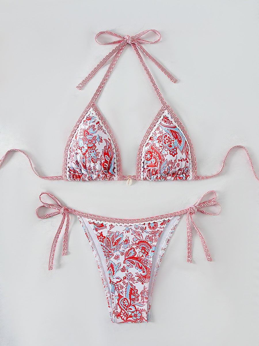 Damen Triangel-Bikini-Set mit verstellbaren Bindebändern und floralem Design Drune