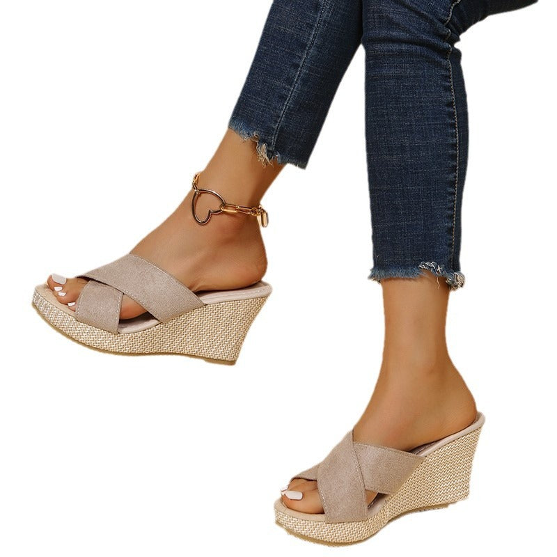 Damen Wedge-Pantoletten mit geflochtenem Design und komfortablem Fußbett Drune