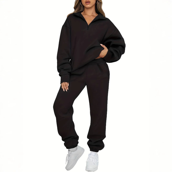 Damen nan zweiteiliges Relax-Set mit halbverdecktem Halbzip-Sweatshirt im Oversize-Schnitt und hohem Komfortbund Jogginghose Drune