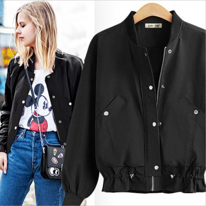 Damen Oversize Bomberjacke mit Tunnelzugbund, Druckknopfleiste und aufgesetzten Taschen Drune