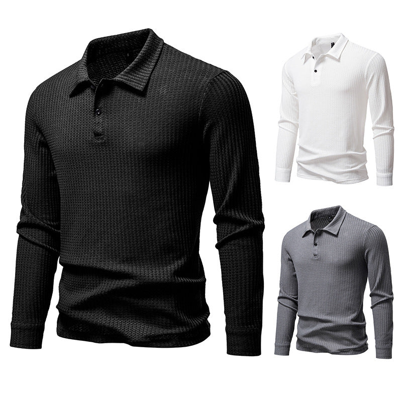 Herren Waffelstrick-Poloshirt mit Halbknopfleiste und Hemdkragen Drune