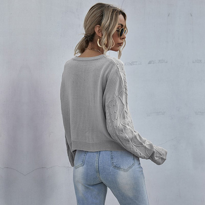Damen Lässiger Oversize-Strickpullover mit geometrischem Zopfmuster und tiefen Ärmelabschlüssen Drune
