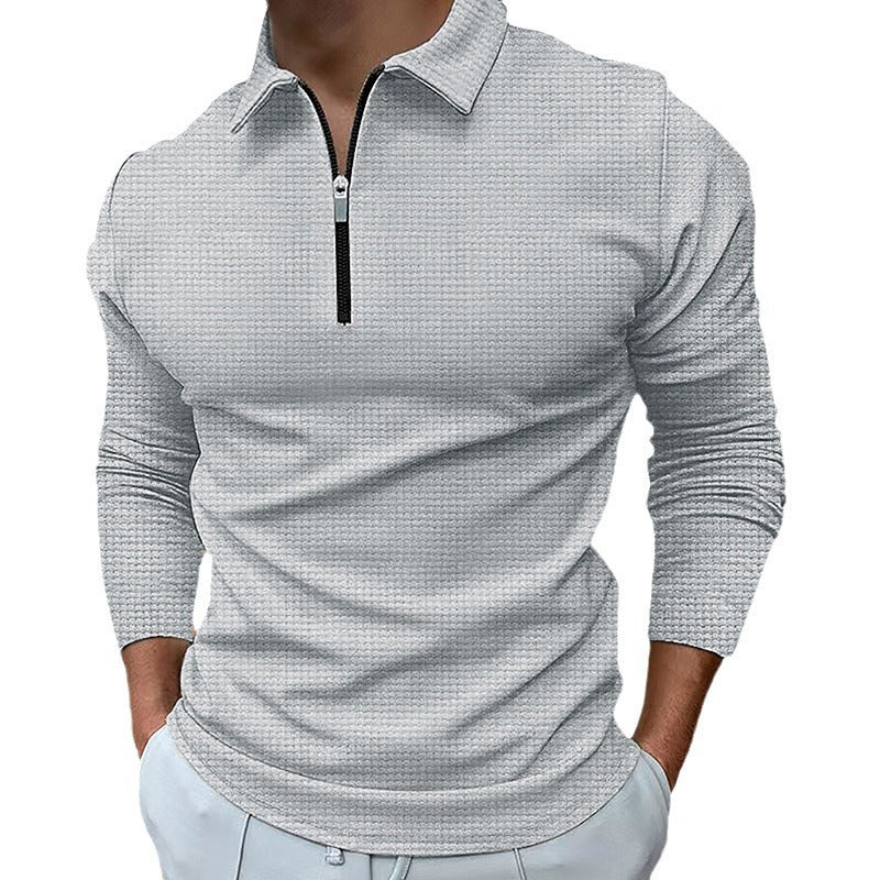 Herren Feines Waffelstrick-Halbzip-Polo mit Kentkragen & Langarm Drune