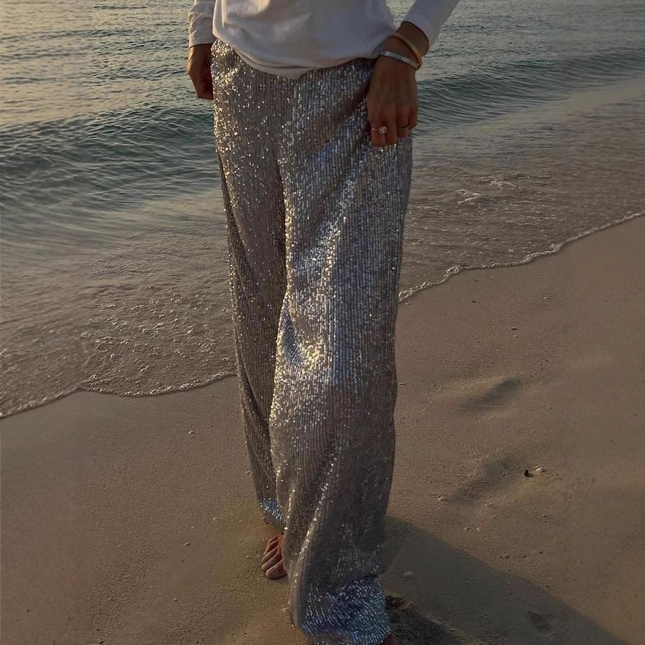 Damen Glitzernde Palazzo-Hose Drune