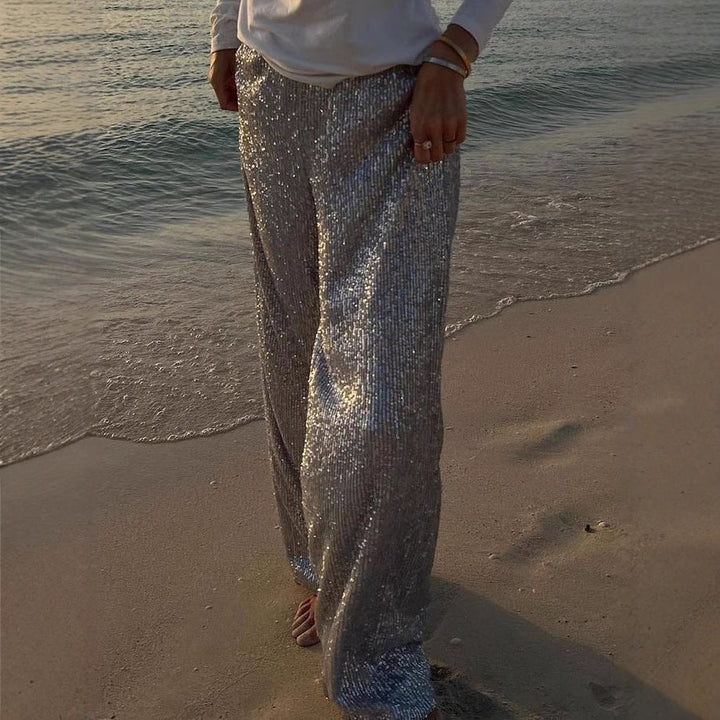 Damen Glitzernde Palazzo-Hose Drune