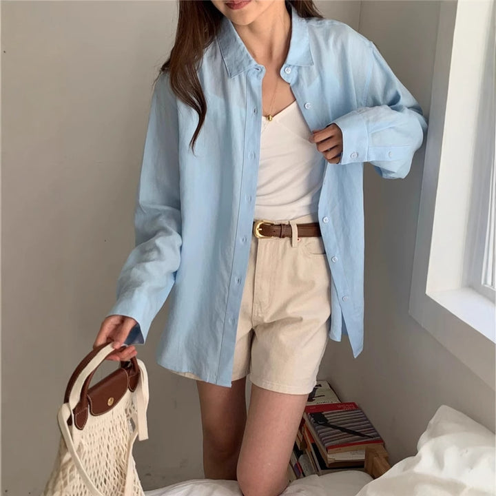 Damen Lässige Oversize-Hemdbluse mit kastiger Silhouette und krempelbaren Ärmeln Drune
