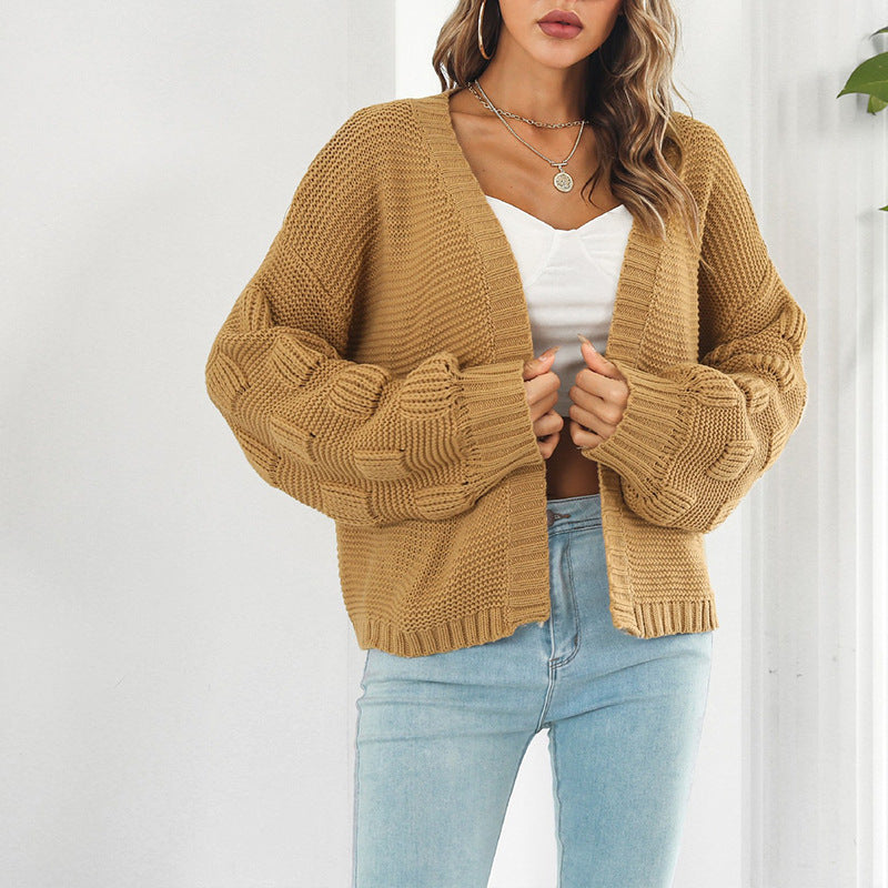 Damen Strickjacke mit voluminösen Ärmeln und strukturiertem Muster Drune