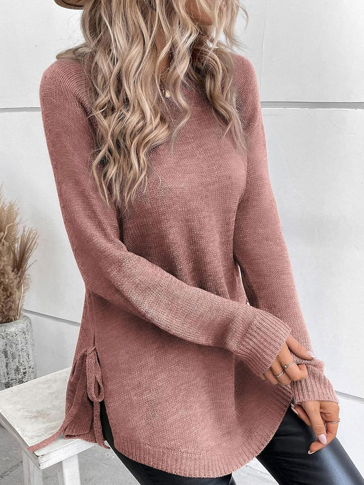 Damen lässiger Pullover mit seitlichen Bindebändern Drune