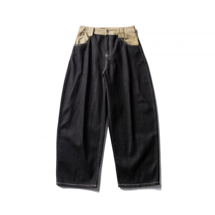 Unisex Weite zweifarbige Denimhose mit hohem Bund und kontrastierten Eingrifftaschen Drune
