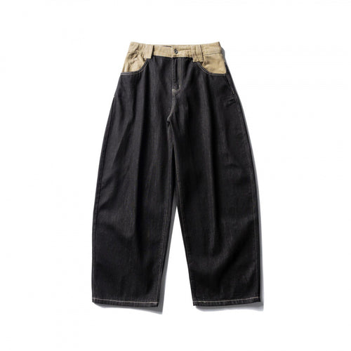 Unisex Weite zweifarbige Denimhose mit hohem Bund und kontrastierten Eingrifftaschen Drune