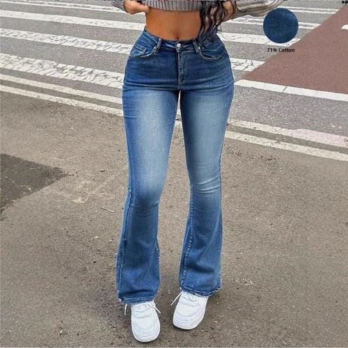 Damen Hochtaillierte Bootcut-Jeans mit formendem Bund und leichtem Schlag Drune