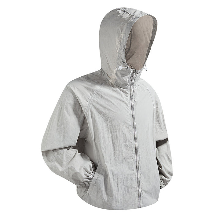 Unisex Leichte packbare Kapuzen‑Windjacke mit wasserabweisender Ripstop‑Hülle und verstellbarer Kapuze Drune