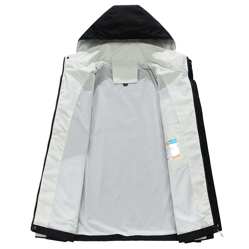 Herren Wasserdichte dreilagige Outdoorjacke mit Kapuze, atmungsaktivem Meshfutter und verstellbaren Bündchen Drune