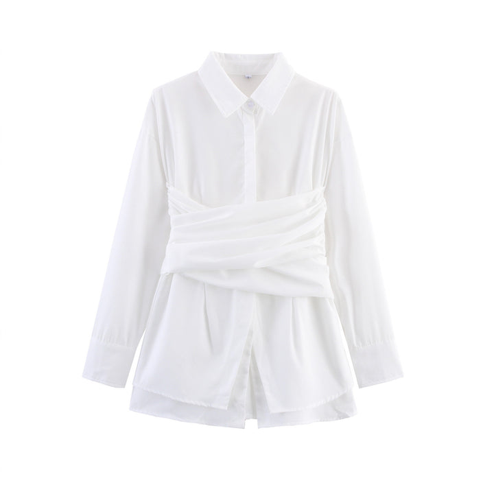 Damen Wickeloptik-Hemdbluse mit drapiertem Tailleneinsatz Drune