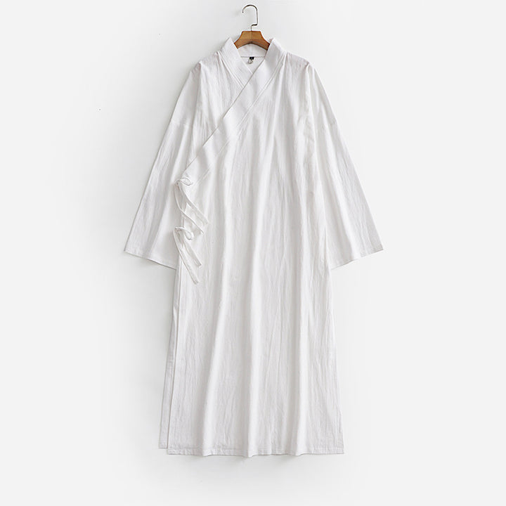 Damen Langes Wickelkleid im Kimono-Stil mit weitem Ärmel und seitlichen Bindebändern Drune