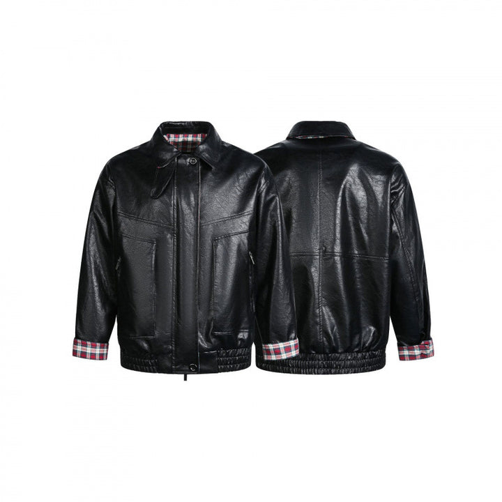 Herren Lederimitat-Blouson mit Karofutter, Reißverschluss und elastischem Saum Drune