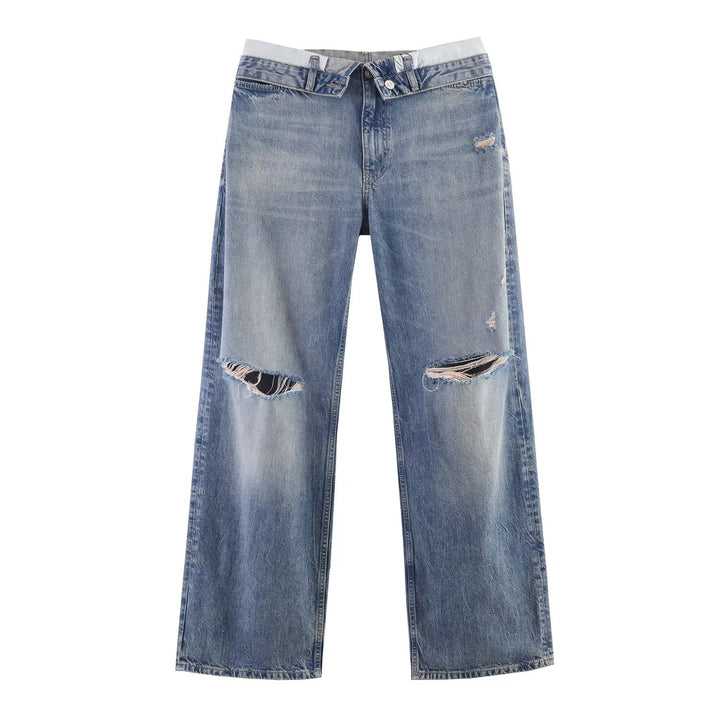Damen Weitgeschnittene Destroyed-Jeans mit tiefer Leibhöhe und geradem Bein Drune